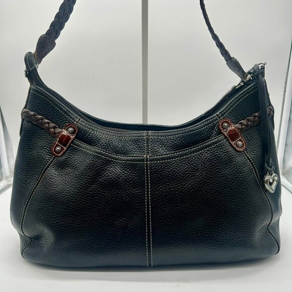 Brighton Leather Woven Tassel‎ Shoulder Bag Black Brown Rectangle Pockets Zipper - Picture 6 of 11